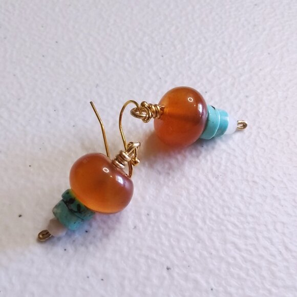 Colorful Chunky Monkeys! Get Seen & Turn Heads! Orange & Turquoise Stone Earring - Picture 5 of 11